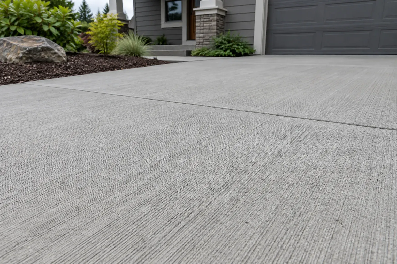 Concept photo showing fine broom texture on a residential concrete driveway