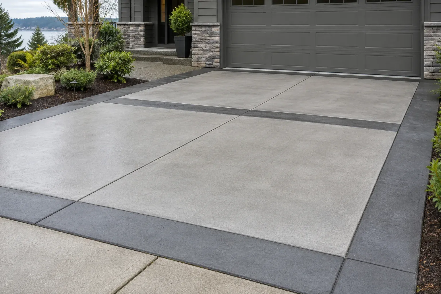 Concept photo showing a residential driveway with restrained decorative concrete bands